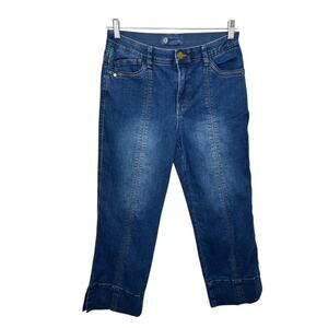 Democracy "Ab" Solution Dark Blue Wash Cropped Jeans Front Seam Detail
